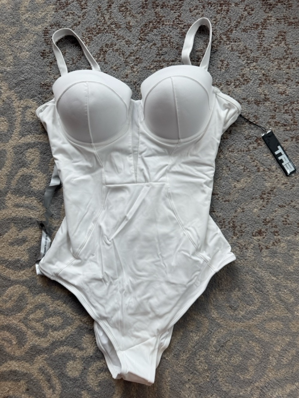TA3 Bombshell Mesh Contour Snatched Corset Back Swimsuit White 2X X-Long